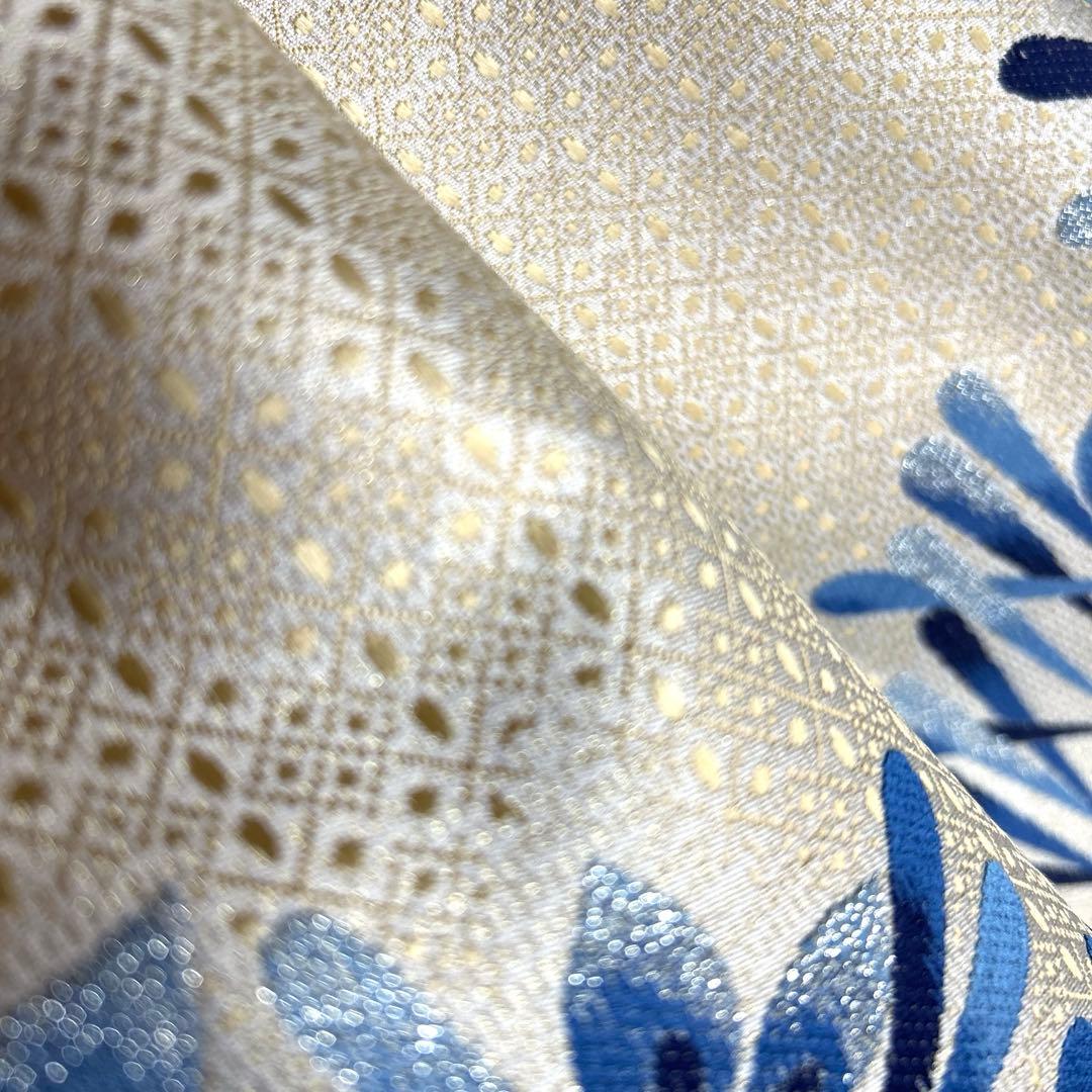 正絹　袋帯《藍染　葉模様》