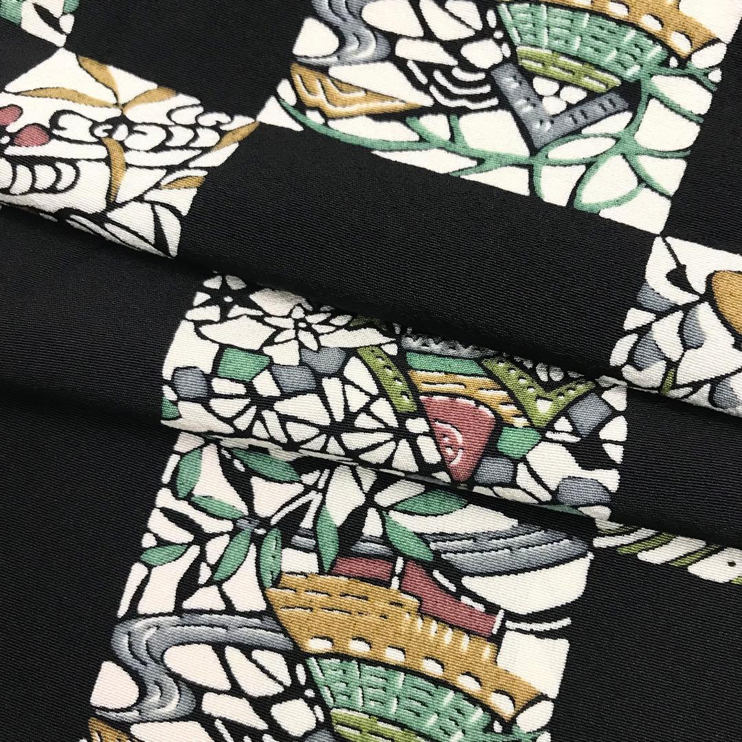 子供着物 型染 玩具や草花 縮緬 黒色 七五三 7歳 10歳 CK-7024