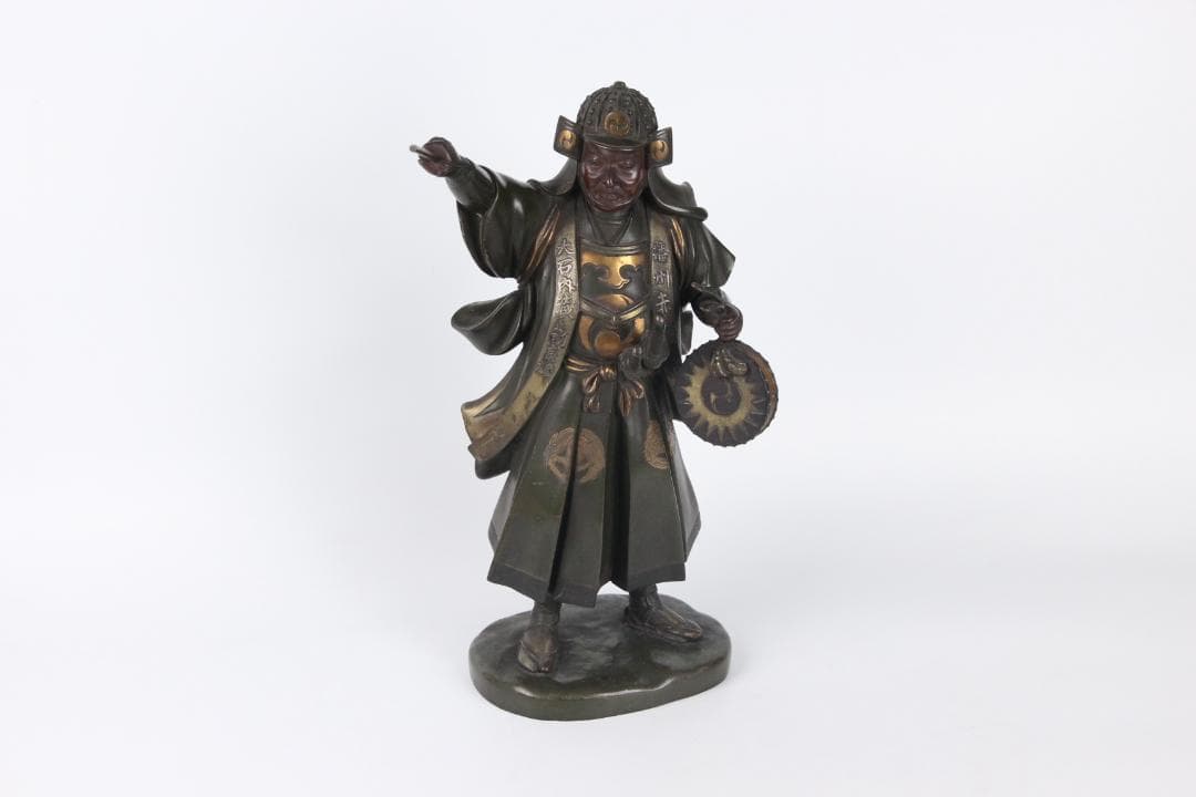 日本美術　銅製武人像　正秀作　細密彫刻　金象嵌　明治期金工　時代物 Eo1-21 日本美術 銅製武人像 正秀作 細密彫刻 金象嵌 明治期金工 時代物 Eo1-