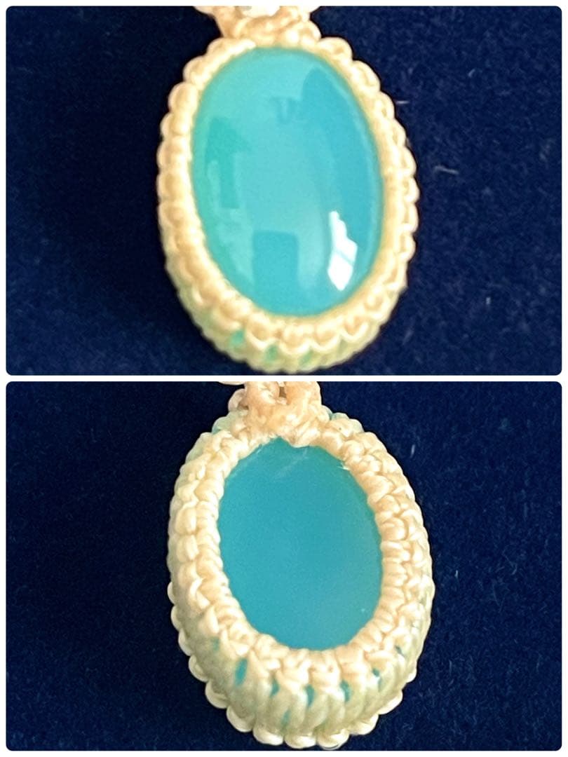 鑑別書付き 元箱有り 天然カルセドニー ブルー ネックレス マクラメ