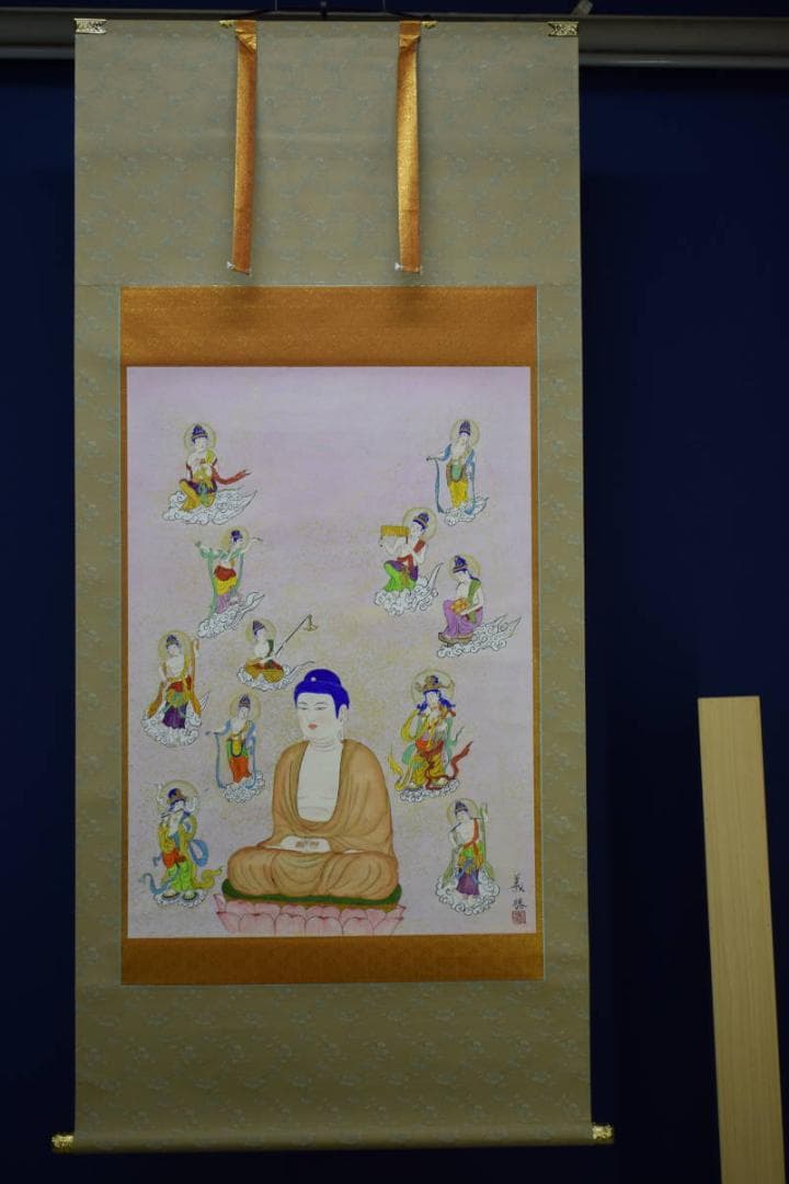 真作/鍋島義勝/浄土/釈迦像図/金泥/桐共箱付/布袋屋掛軸