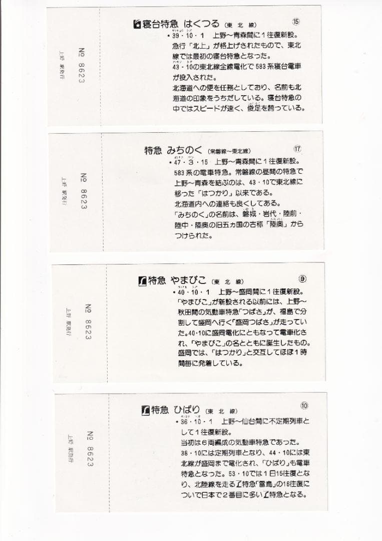 昭和53年 1978年　絵入り特急ヘッドマーク上野駅記念入場券＜東北線・常磐線＞