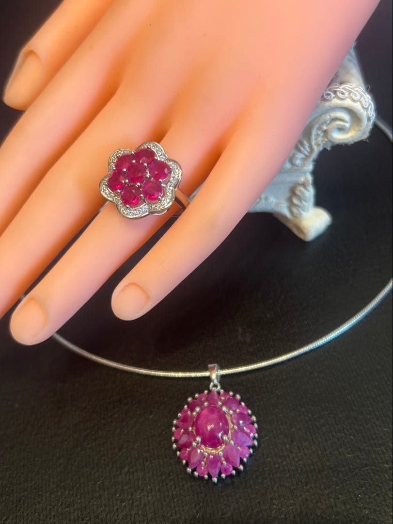 硝*ゴ様 天然ルビーサイズ限定14.5号➕カボションルビーネックレスセット