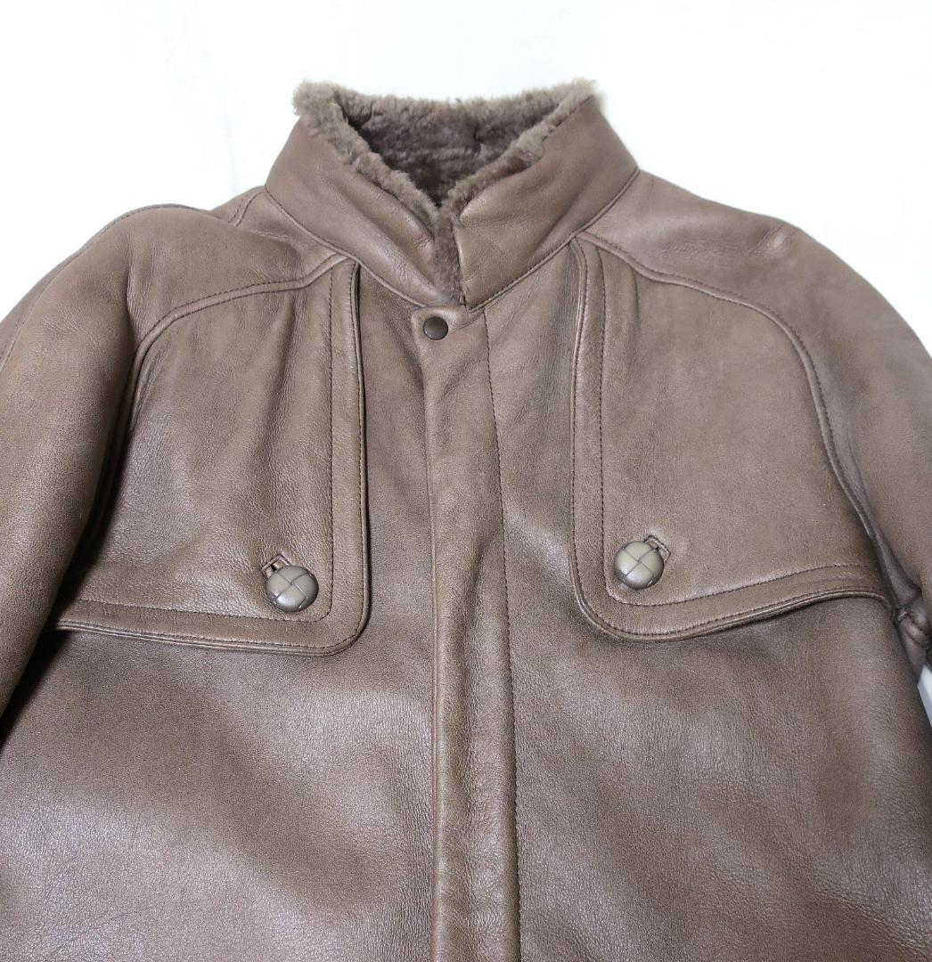 ヴィンテージ メンズスペイン製ムートンコート ラムレザーシアリングコート 茶系