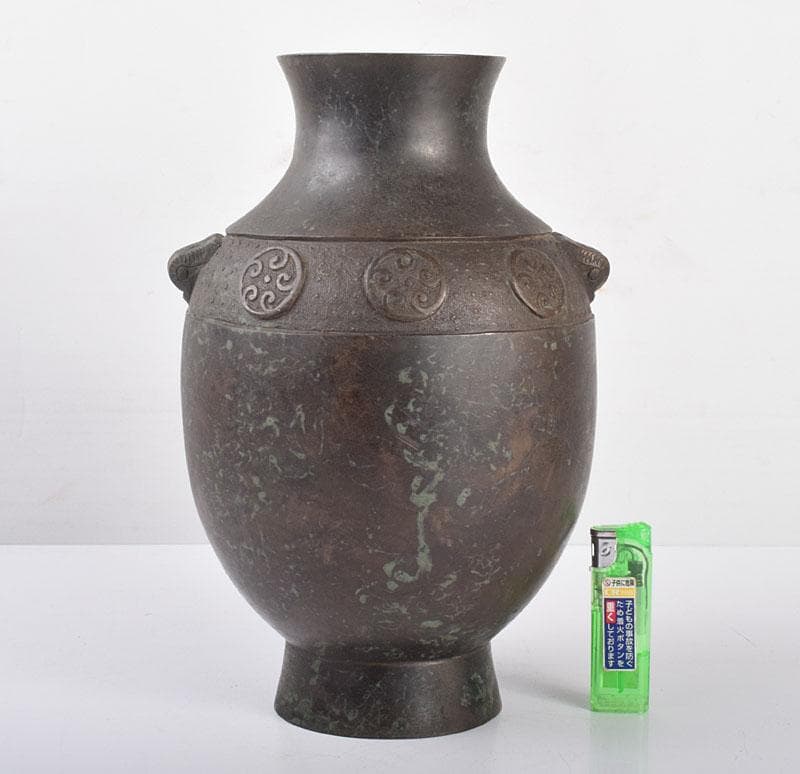 中国　古銅　双耳瓶　時代箱付　M　3829B