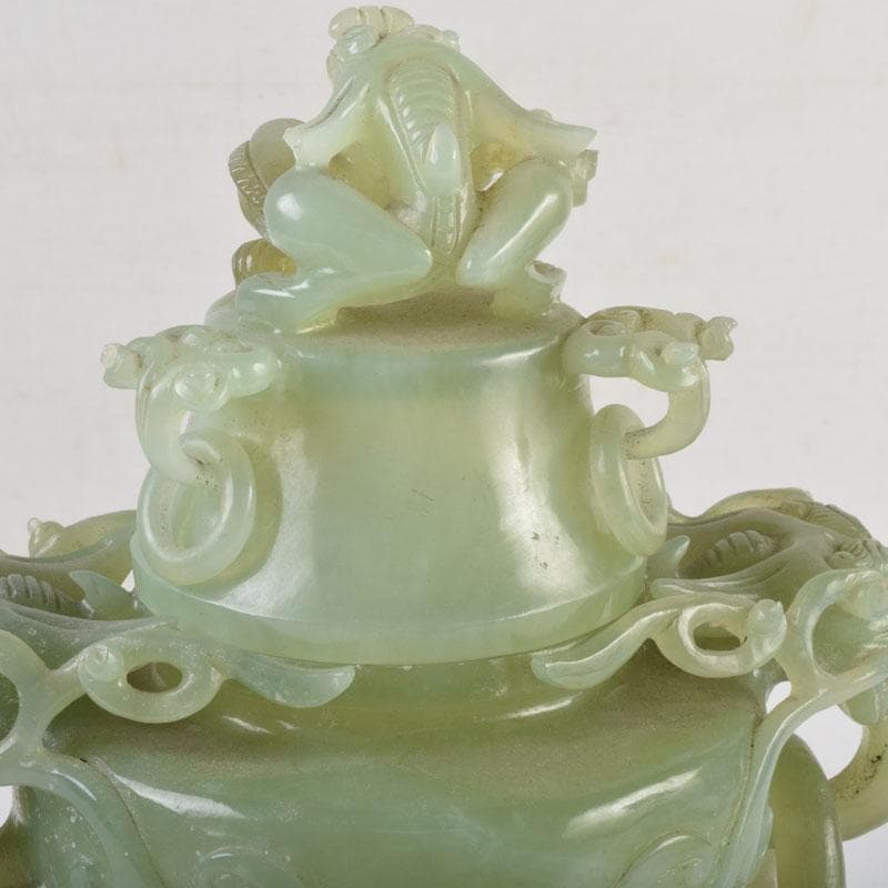 中国 玉石彫刻 雙耳活環 龍鈕蓋爐 香炉 唐木台付 C 9149 - メルカリ