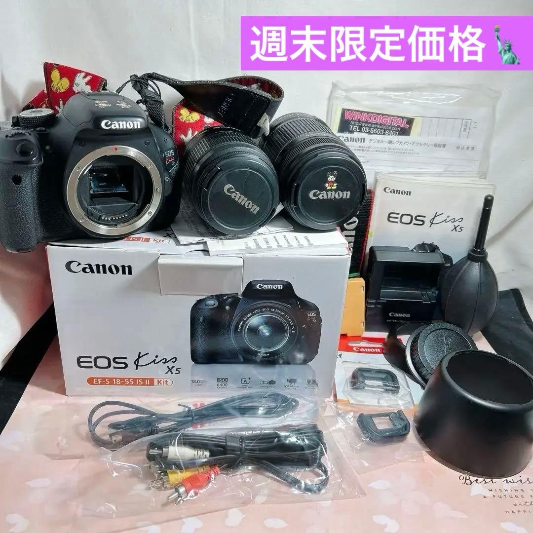 Canon EOS Kiss X5 レンズ2本セット 取説 キャノン 一眼レフ