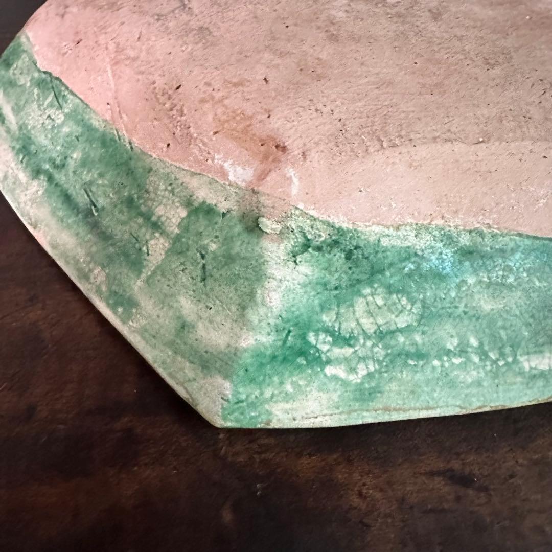 希少 遼代 三彩八角盤 清朝期 粉彩花の図 輪花台皿