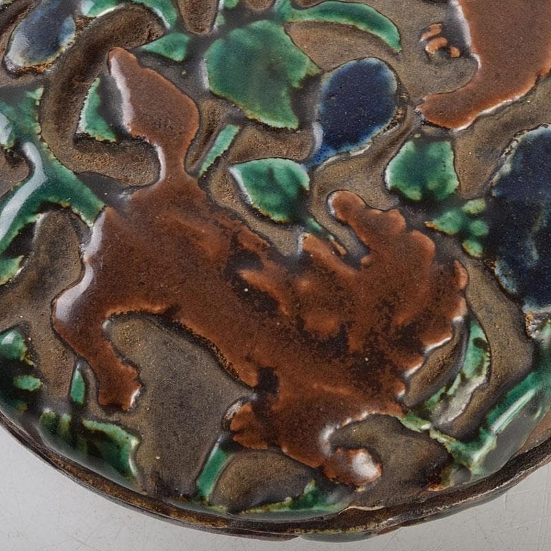 茶道具　交趾焼　獅子文　蓋裏仏像刻　懐中仏　香合　蓋物　C　R9390