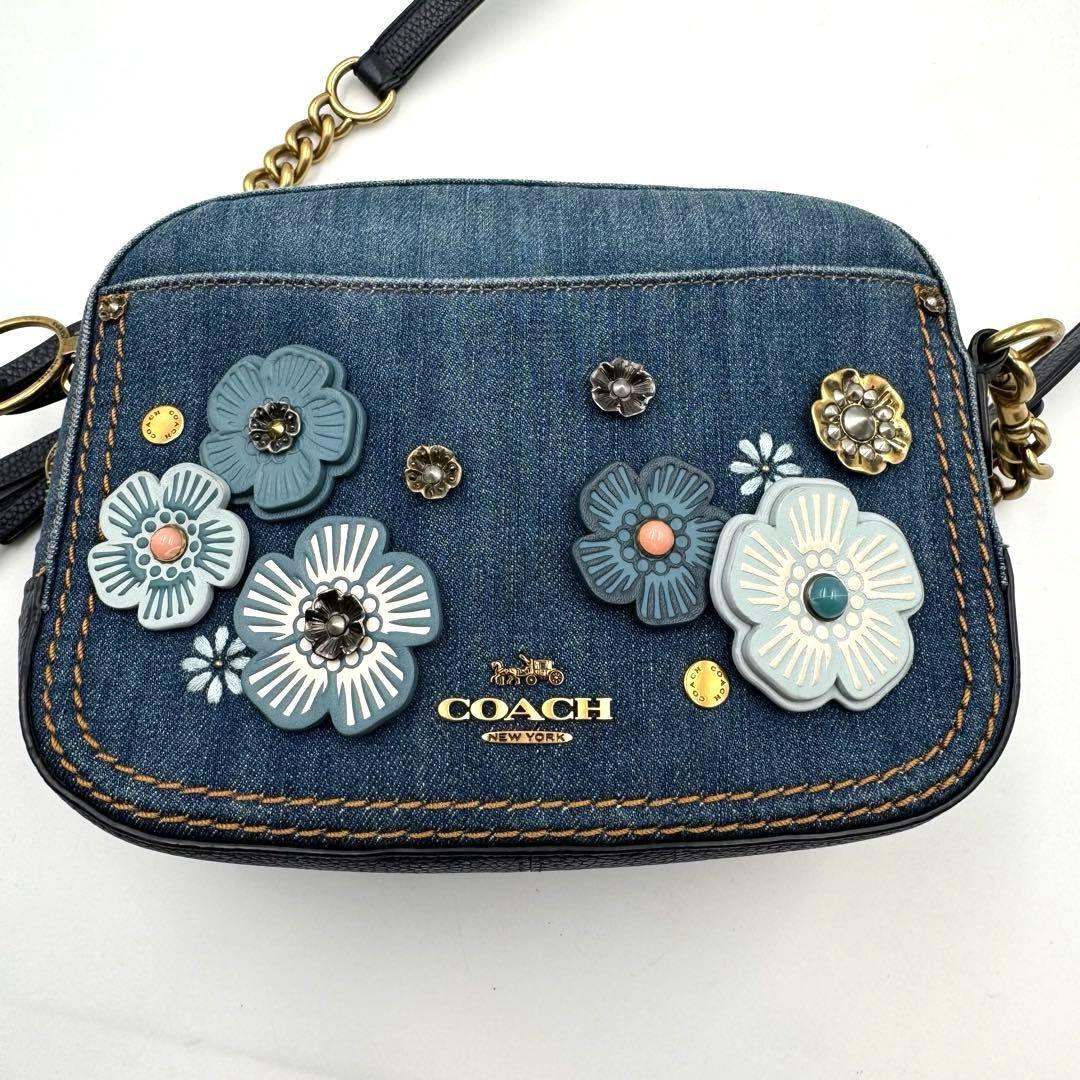 美品✨COACH ショルダーバッグ　ティーローズ　デニム生地　2way
