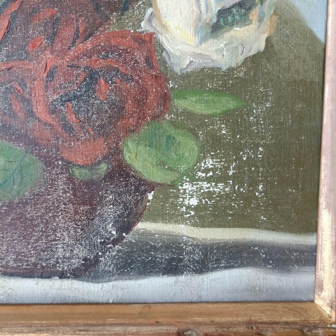 古　カラフル　薔薇　花の絵　アート　油絵?　絵画　アンティーク　作者不明