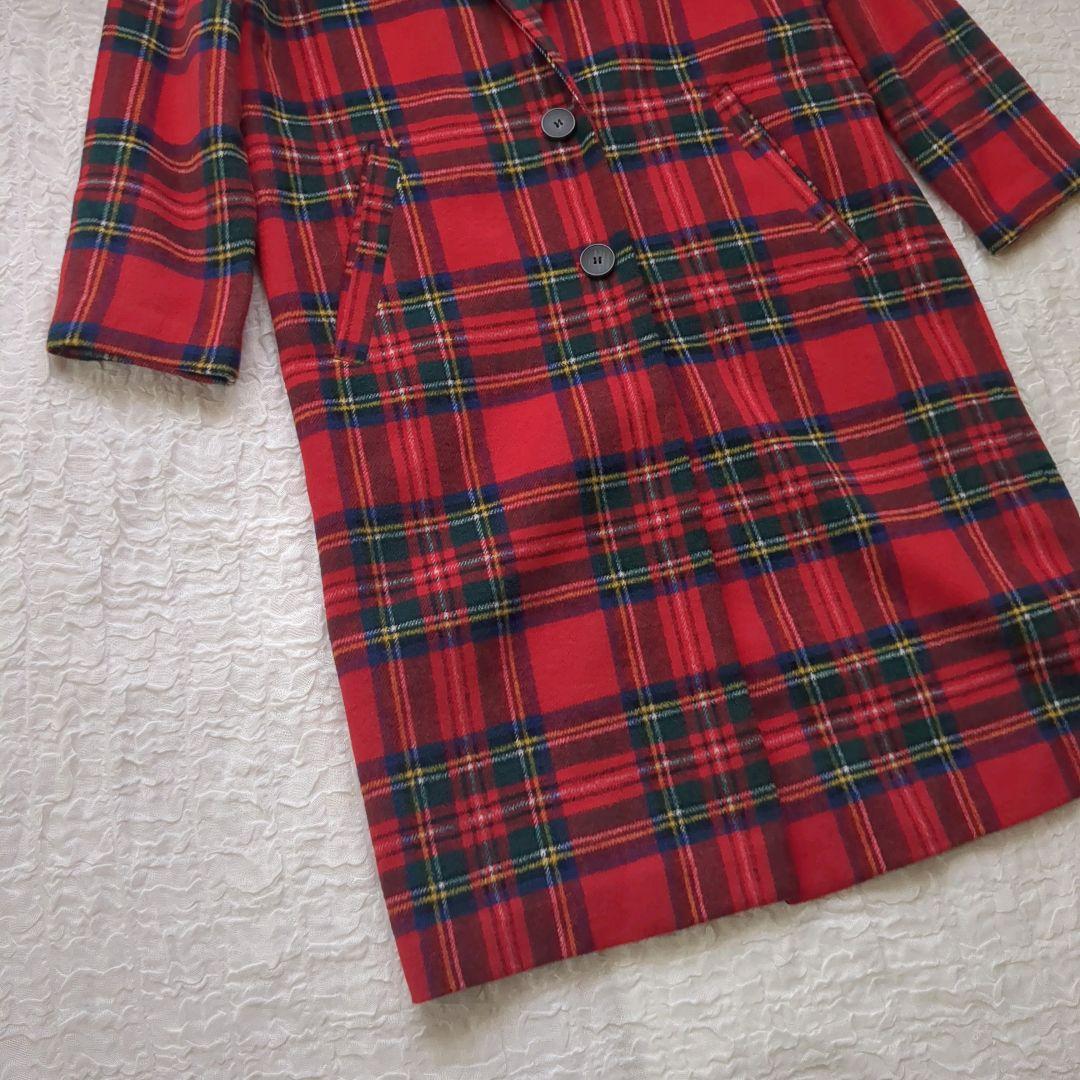 美品 ZARA trf タータンチェック ロングコート チェスターコート 赤