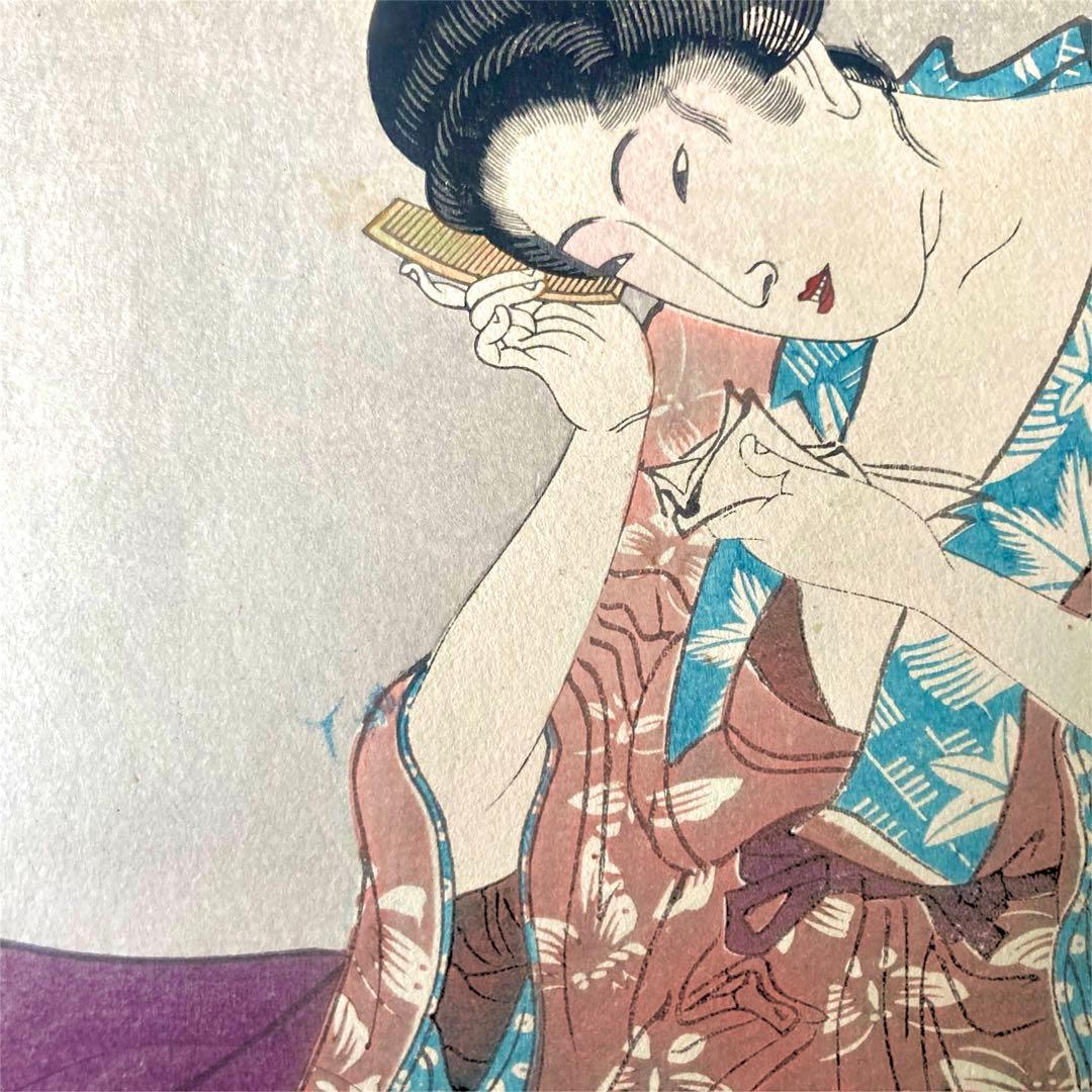 五渡亭国貞　美人画　浮世絵　木版画　髪かき　髪結　櫛　UKIYOE