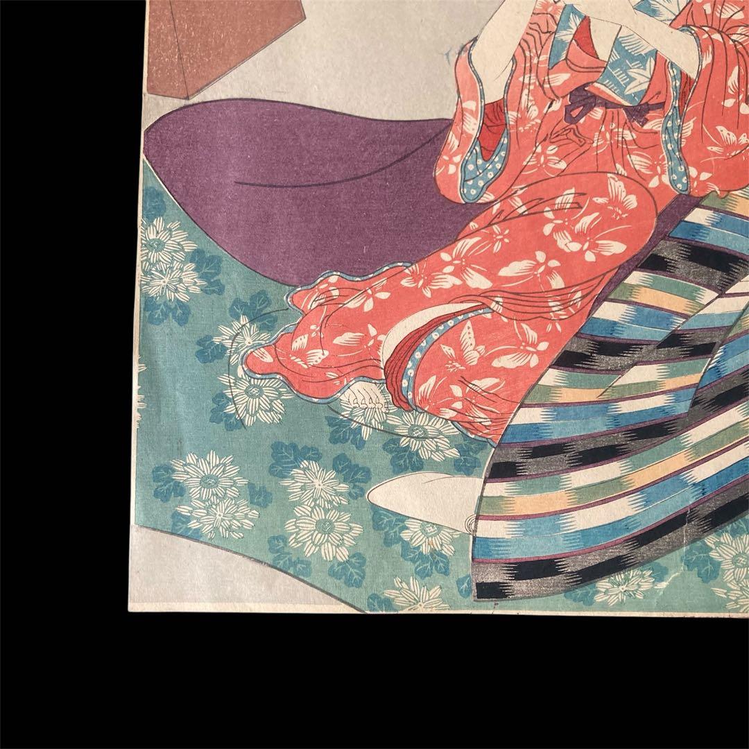 五渡亭国貞　美人画　浮世絵　木版画　髪かき　髪結　櫛　UKIYOE