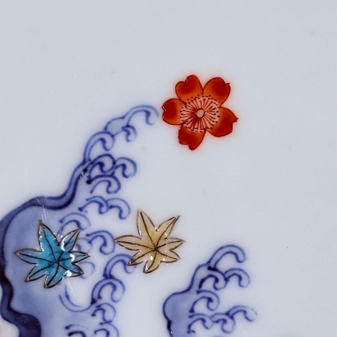 肥前有田　十二代今右衛門造　錦波桜絵文様菓子器　共箱　22cm　国重要無形文化財