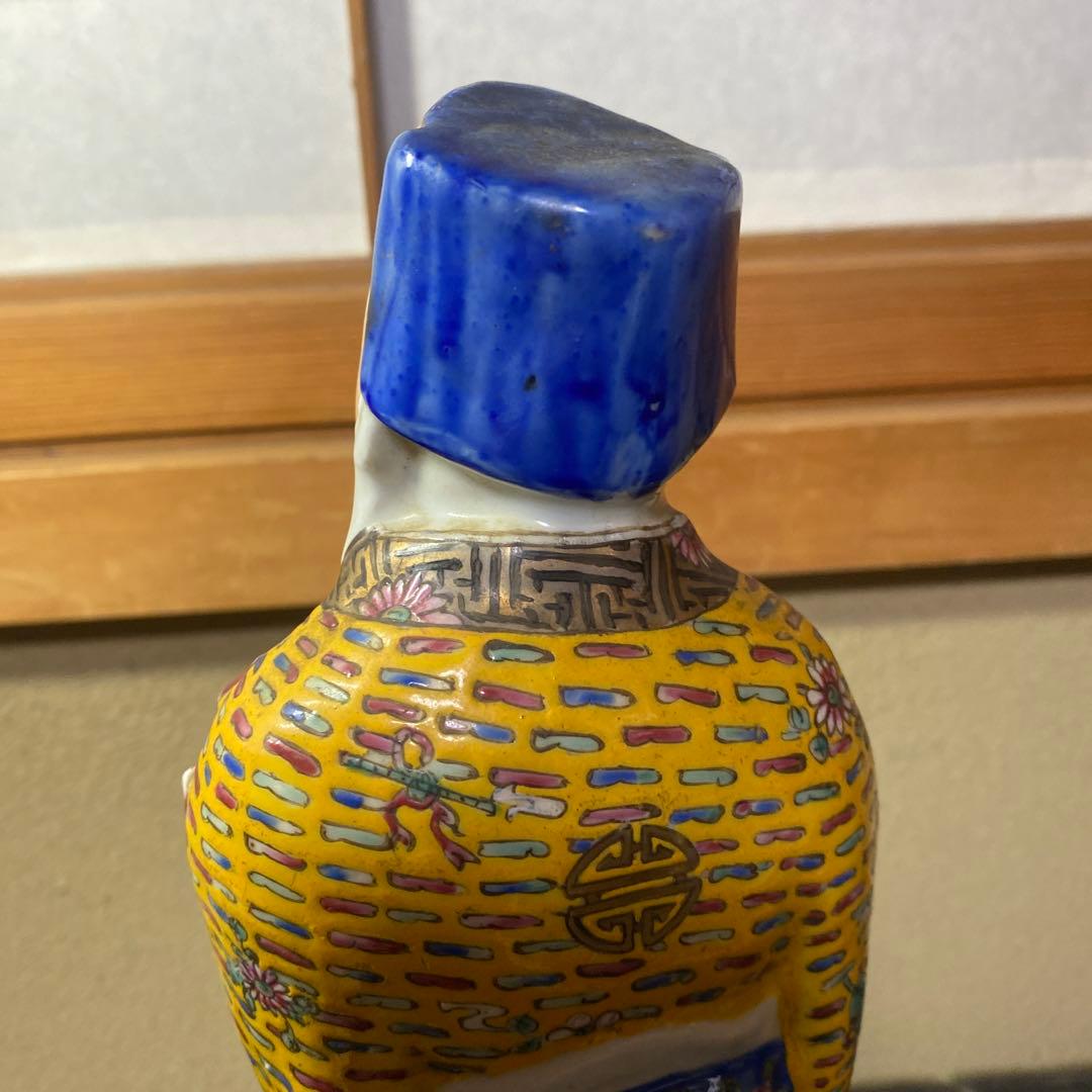 中国古玩 色絵人物置物12cm31cm8cm