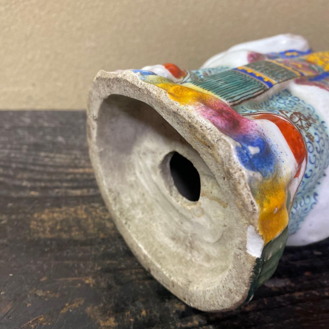 中国古玩 色絵人物置物12cm31cm8cm