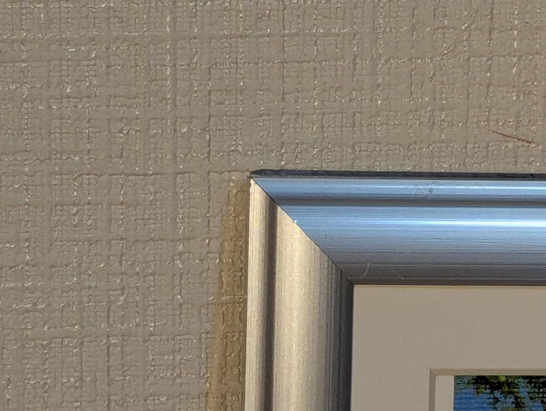 真作】版画 リトグラフ 湖畔の新緑 新緑に映える湖と山並み Y43 真作】