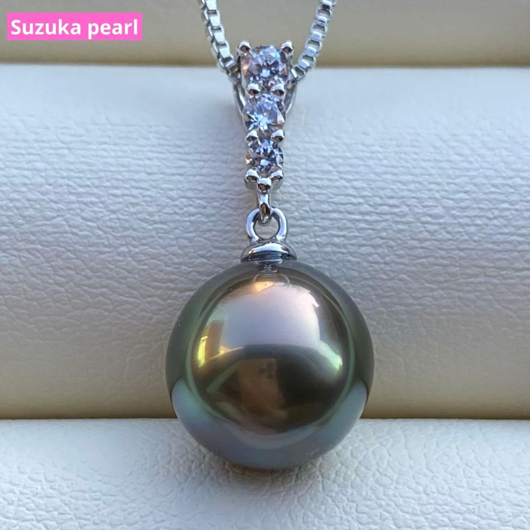 本真珠 南洋黒蝶真珠ネックレストップ 10.6*10.4mmグリーンPT934