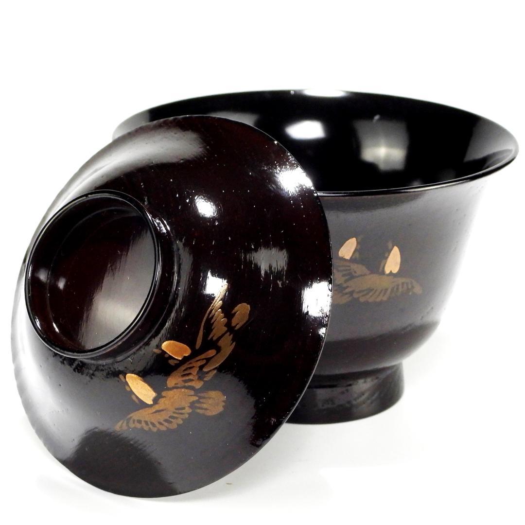 金蒔絵 千羽鳥 木製漆器 輪島金沢能登 汁椀　蓋碗 黒小吸物碗　文政元戌寅之歲