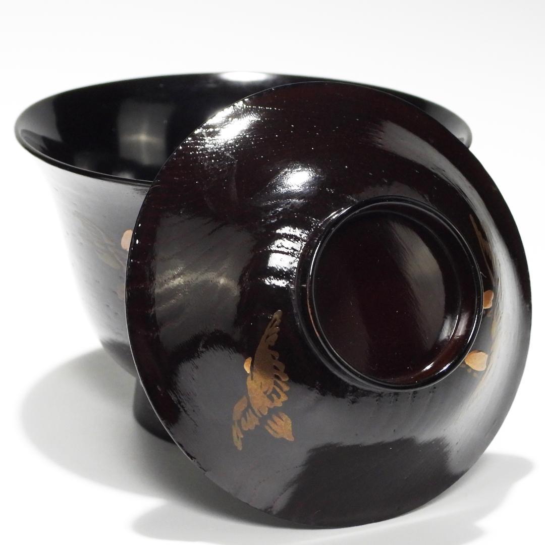金蒔絵 千羽鳥 木製漆器 輪島金沢能登 汁椀　蓋碗 黒小吸物碗　文政元戌寅之歲
