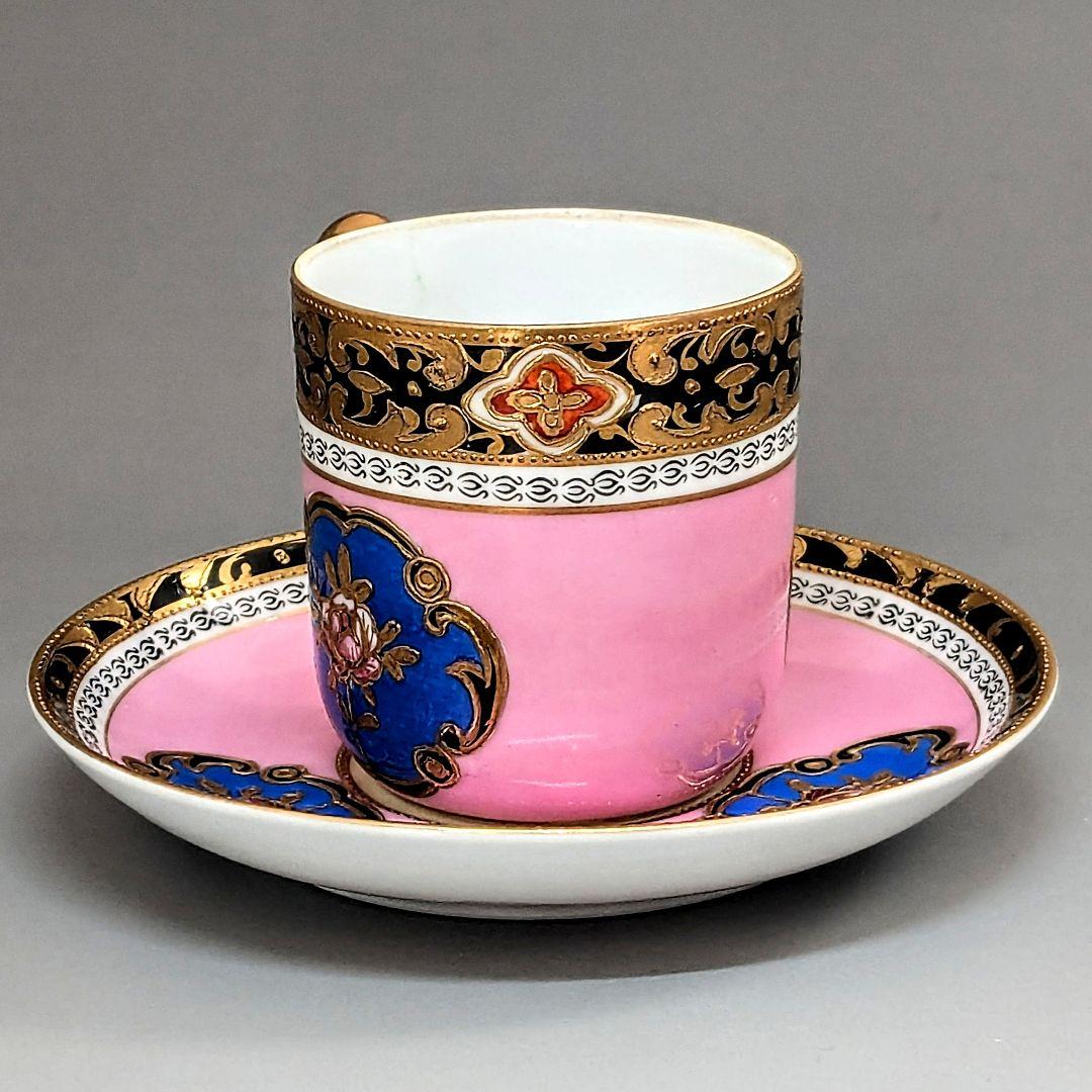 名古屋製陶 オールドメイトウ 金盛上ピンク地華装飾 キャビネットカップ＆ソーサー