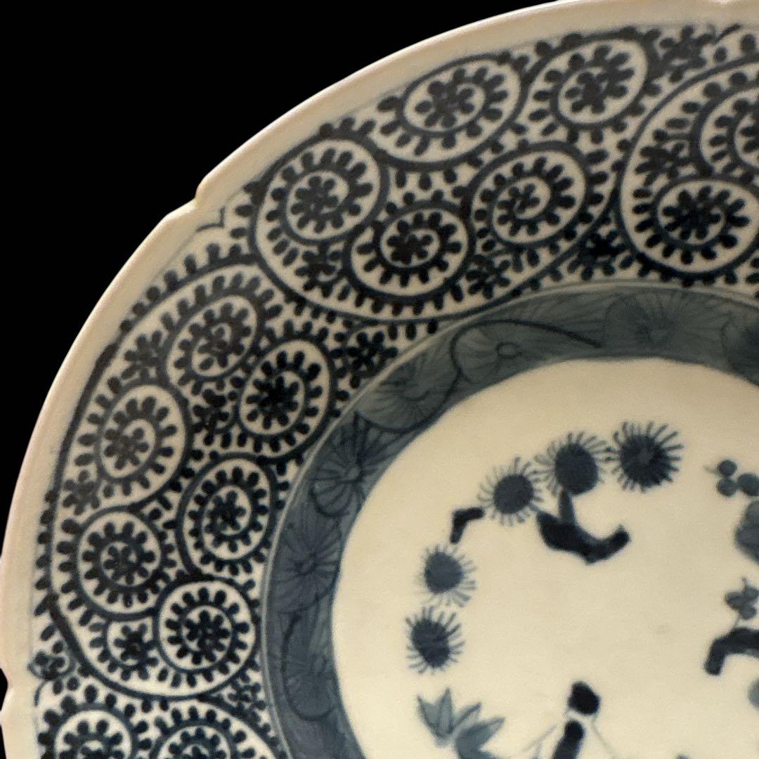 伊万里 有田 染付 印判手 輪花皿 蛸唐草 花丸繋ぎ 見返し蓮