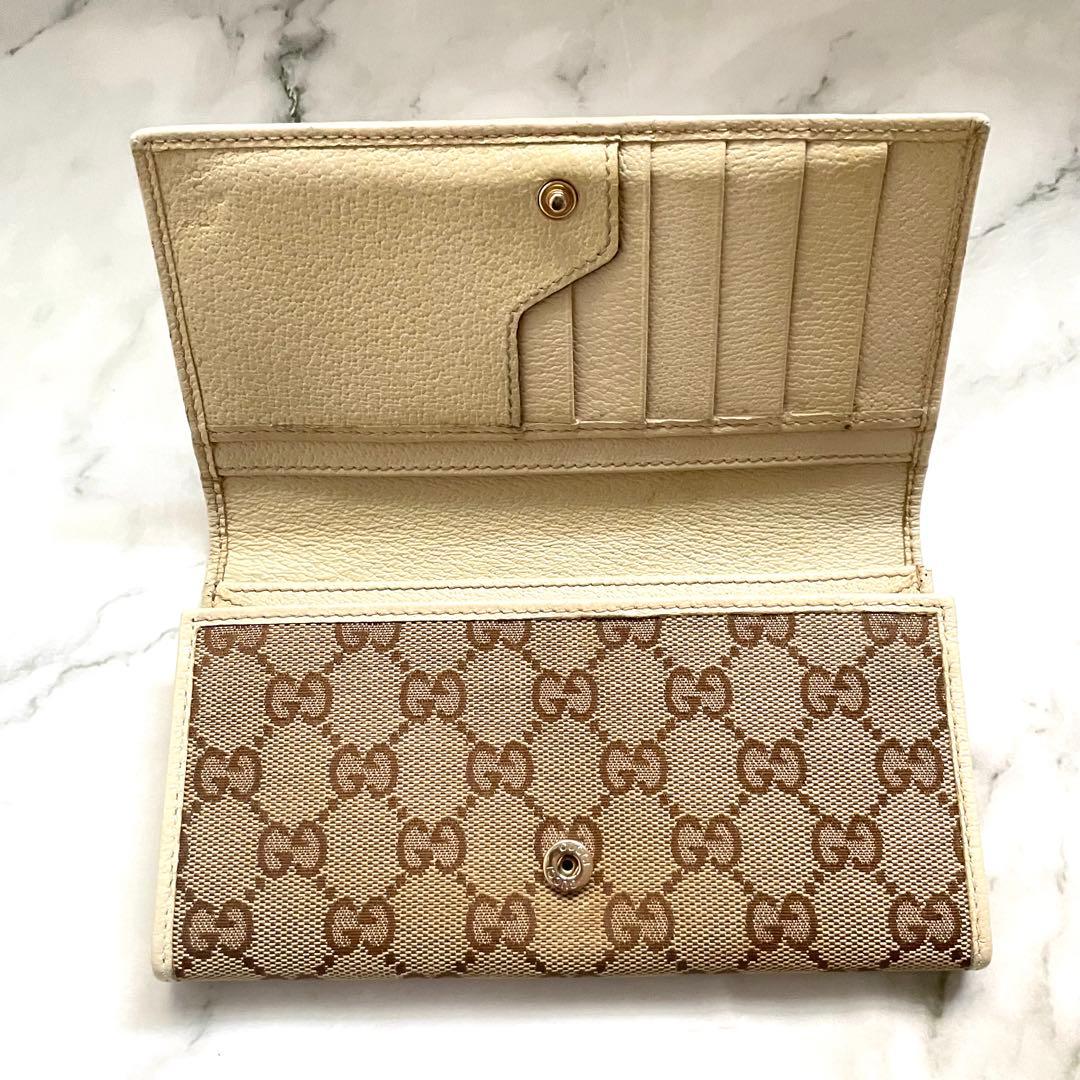 GUCCI グッチ 長財布 GGキャンバス ロゴプレート 折り財布 0115-⑧