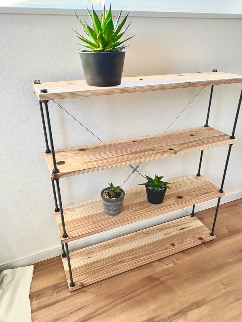 幅60cm☆ワイヤークロス 木製ラック☆食器棚☆木製シェルフ☆アイアン