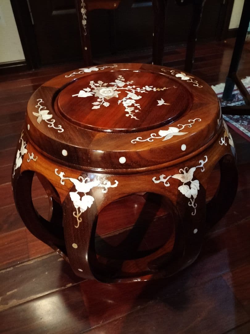螺鈿細工 花梨チェア サイドテーブル付 唐木家具 伝統工芸品