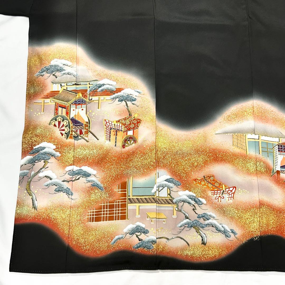 399】友禅•金箔•金駒刺繍 黒留袖 - メルカリ