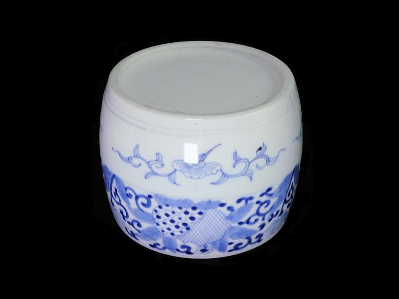 古伊万里　染付　花に唐草の図　火入れ　E613AS-fbqh