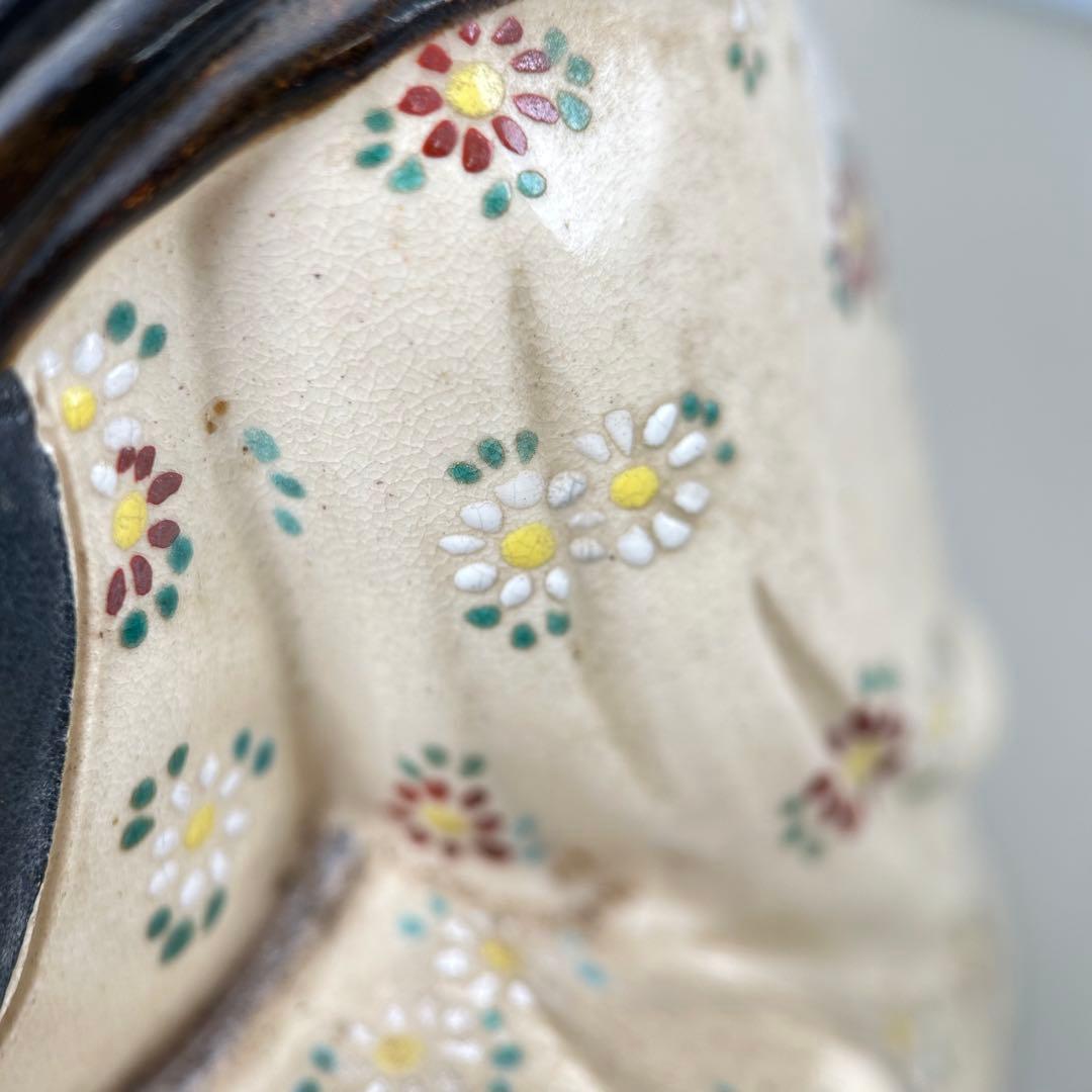 平安竹泉】作 菊花仙俵着彩八十翁福禄寿 陶像 七福神