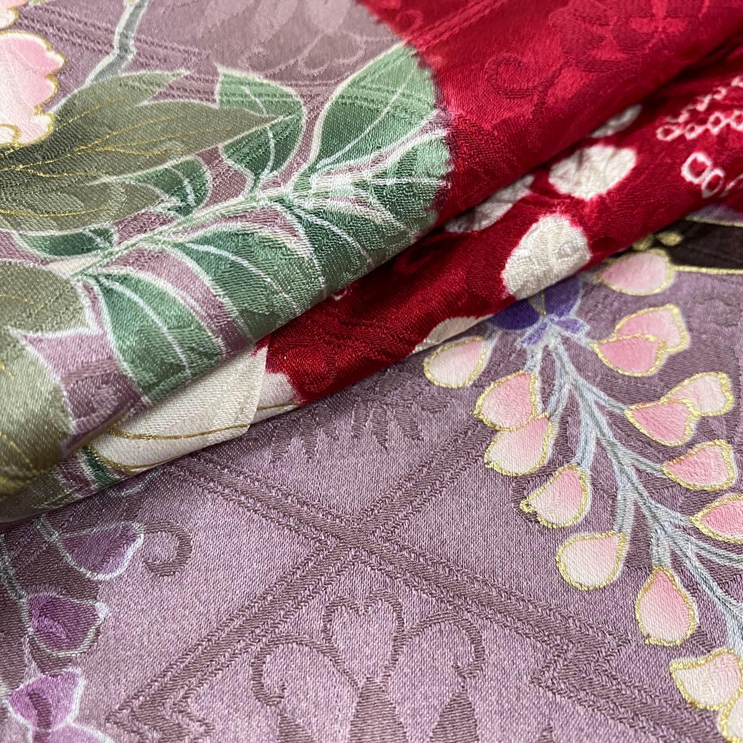 ⭐︎K0627 正絹 振袖 レンタル店放出品 赤 ガード加工 花柄 13号