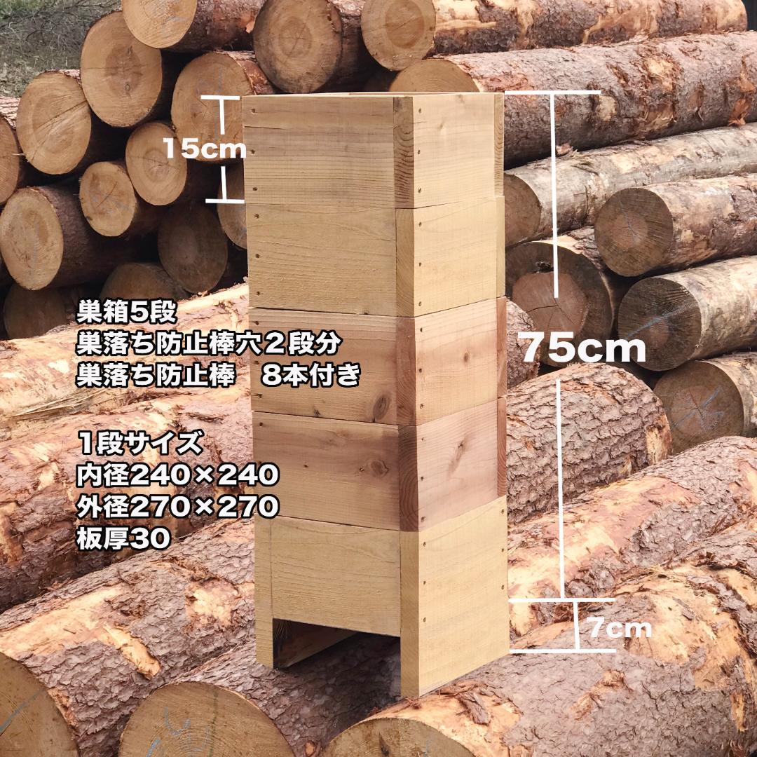 日本みつばち巣箱 底板2タイプ（夏冬交換）5段重箱 巣落ち、スムシ、暑