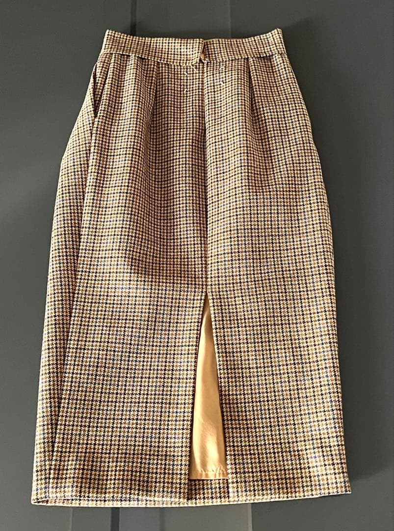 メゾン・マルジェラウール キャメル ミディスカートチェック柄タイトスカート