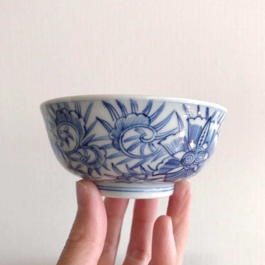 江戸後期 古伊万里 線描蘭図 小鉢 節約 向付 煎茶碗 5客 江戸時代 後期