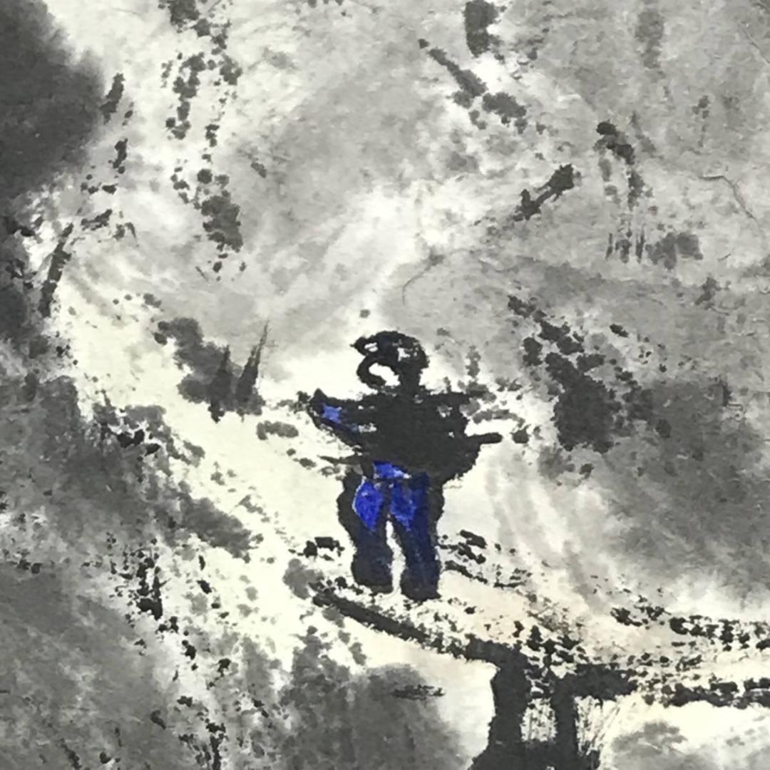 【真作】高津玉峰/山挟/山水人物図/千屋にて/掛軸/名家伝来/AC-473