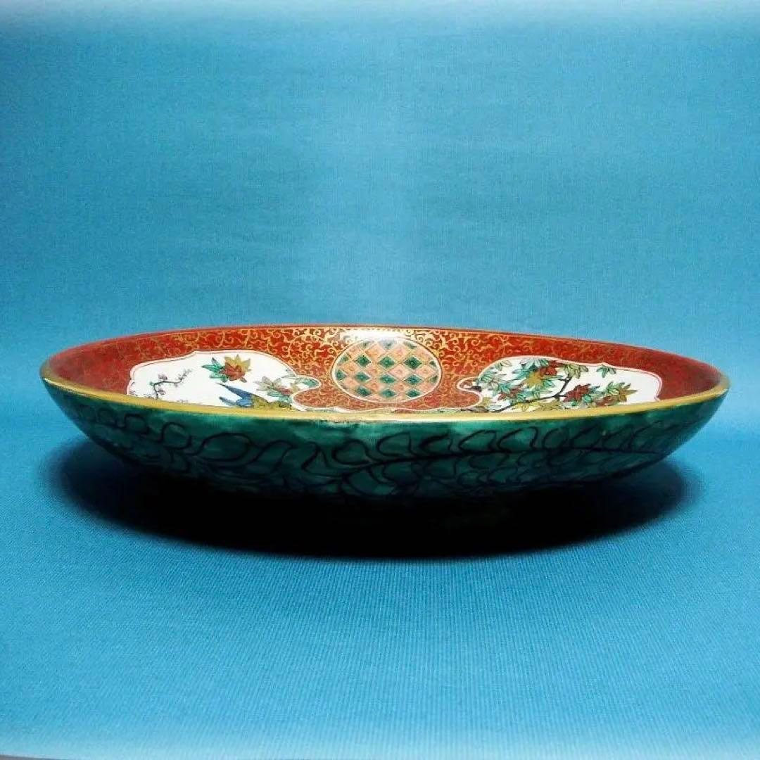 421『九谷 花鳥 大皿』庄三 /骨董品 古美術 古玩 アンティーク