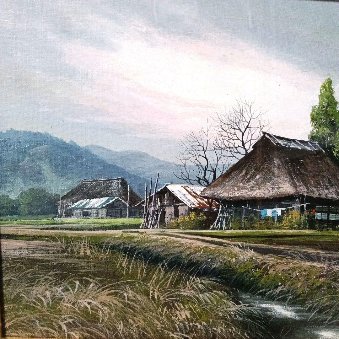 真作 油彩画 油絵 大友修一 奥州二本松 F4号 直筆サイン 額装 額縁