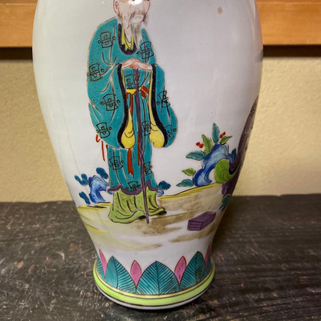 中国美術 古玩 色絵仙人図花瓶