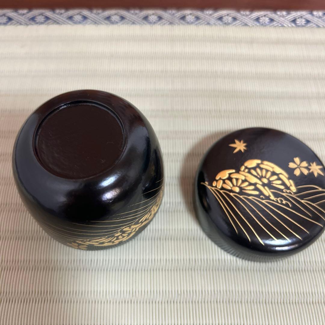 石井隆鳳作 一閑波車蒔絵 利休棗 共箱 茶道具