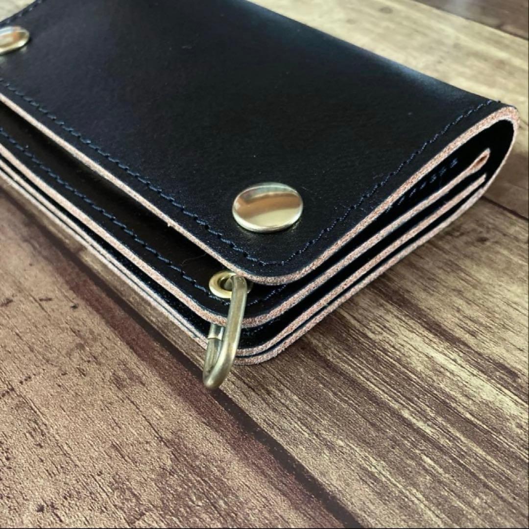 【お札を折らずに収納】ミドルトラッカーウォレット 3層 茶芯ブラック【受注生産】