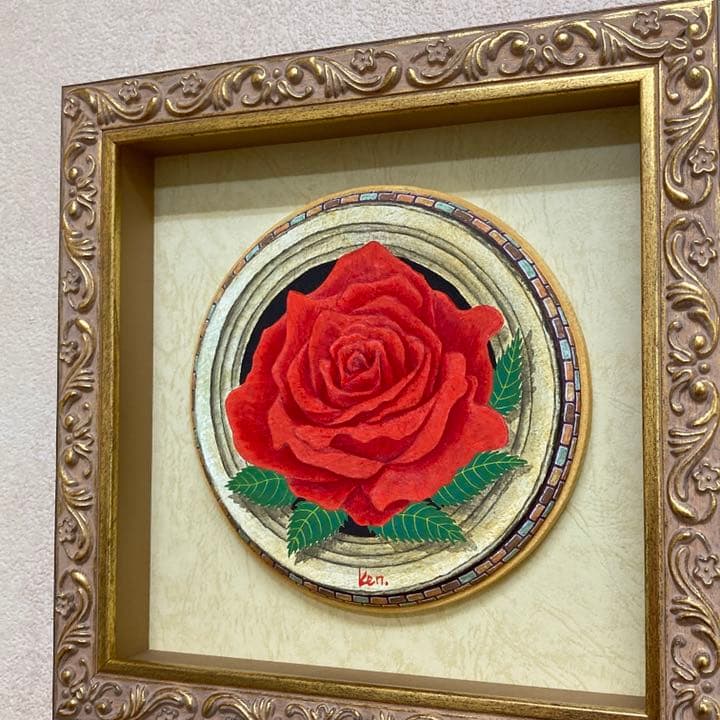 「真紅のバラ」円形板絵テンペラ画
