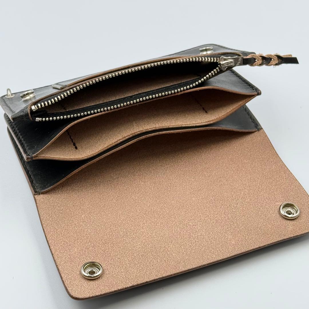 トラッカーウォレット(ブラック)タロンジッパー　サドルレザー　真鍮ニッケル