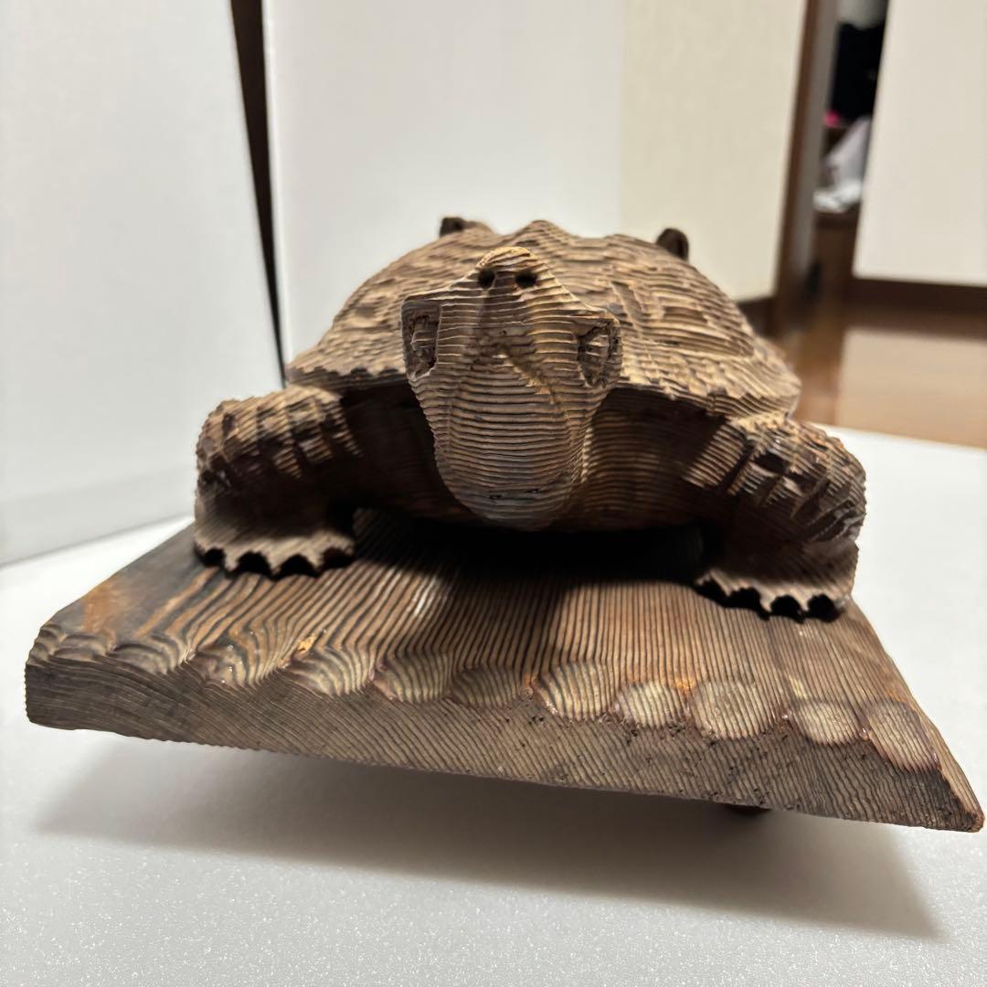 木彫り 一刀彫 亀の親子 置物 縁起物 長寿 - メルカリ