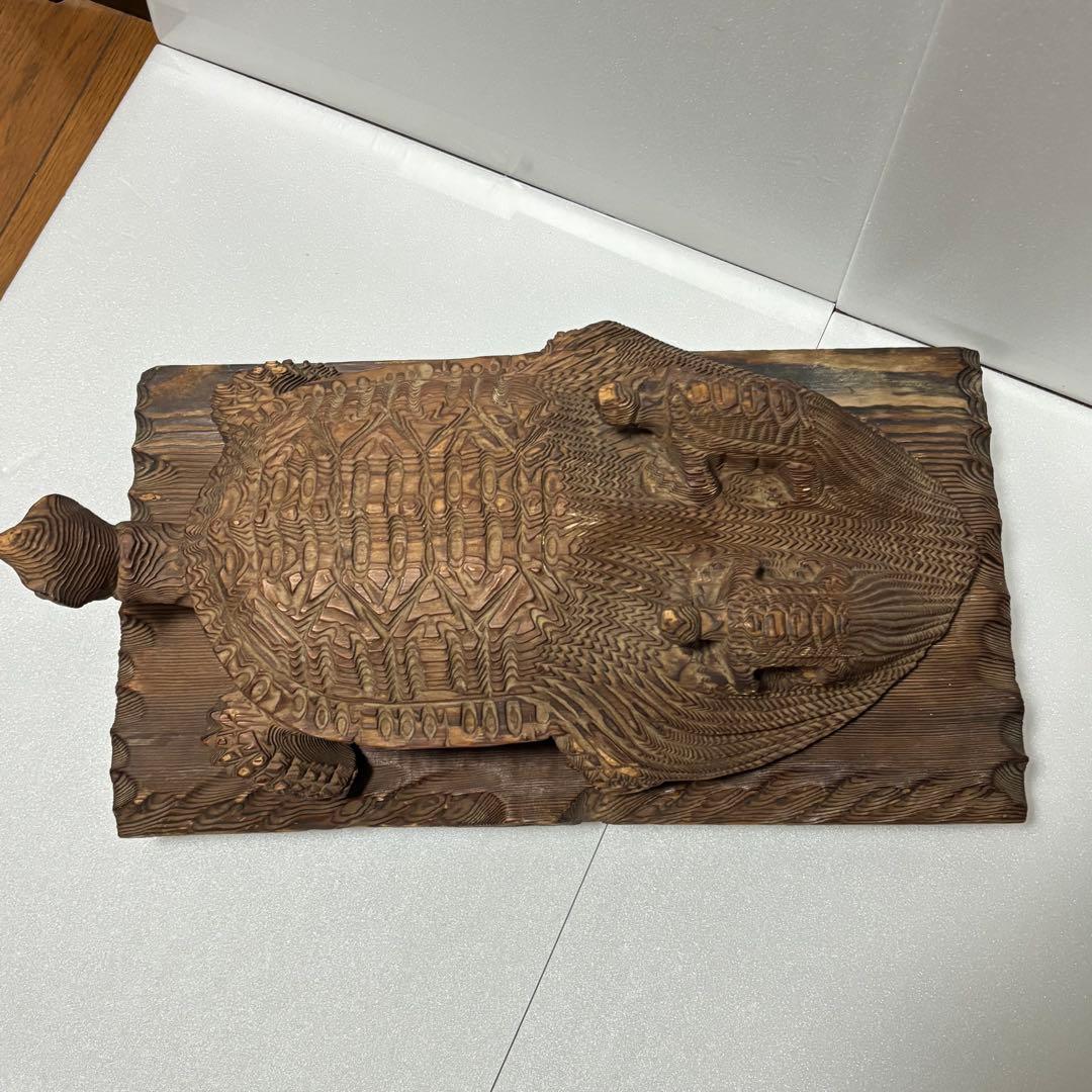 木彫り 一刀彫 亀の親子 置物 縁起物 長寿 - メルカリ