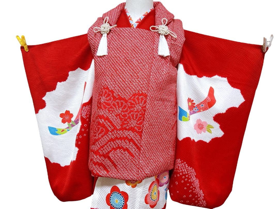 人気の総絞り被布♡七五三　3歳　フルセット　一式　赤系　正絹セット