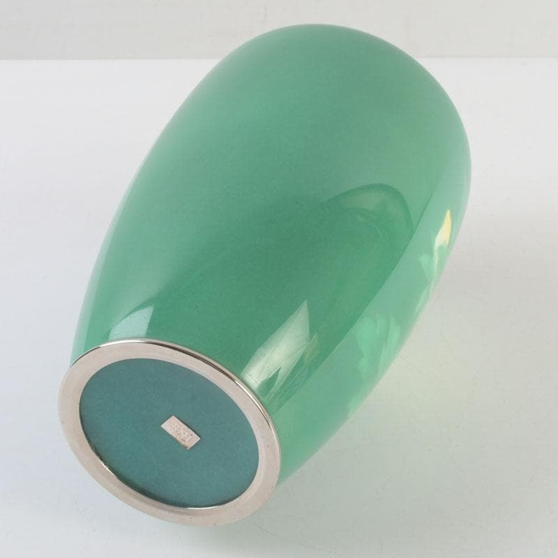 七宝焼 安井幸晴作 牡丹文 花瓶 唐木台付 共箱 V 9556