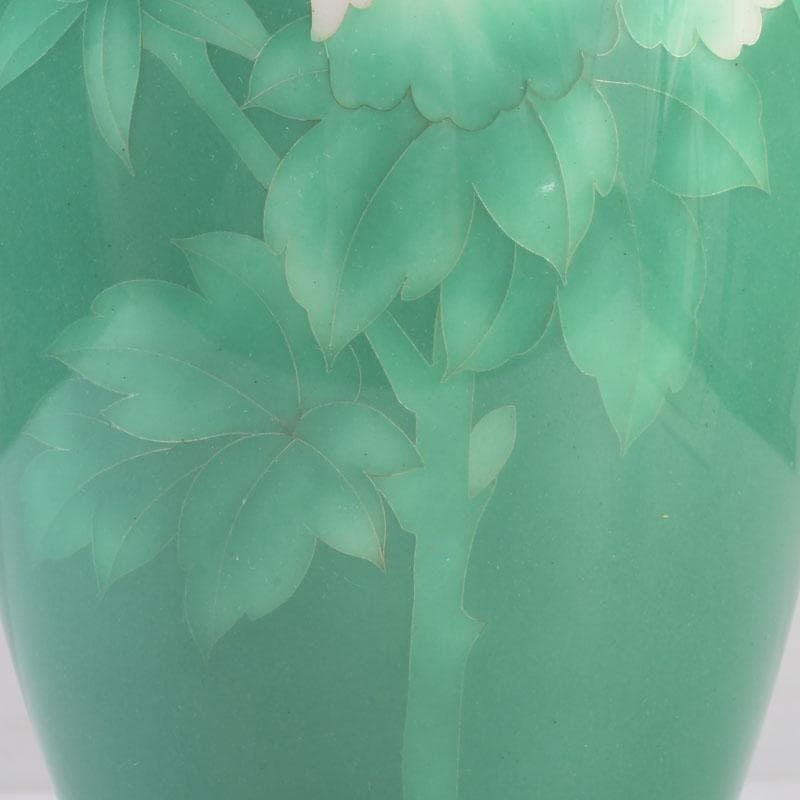 七宝焼 安井幸晴作 牡丹文 花瓶 唐木台付 共箱 V 9556